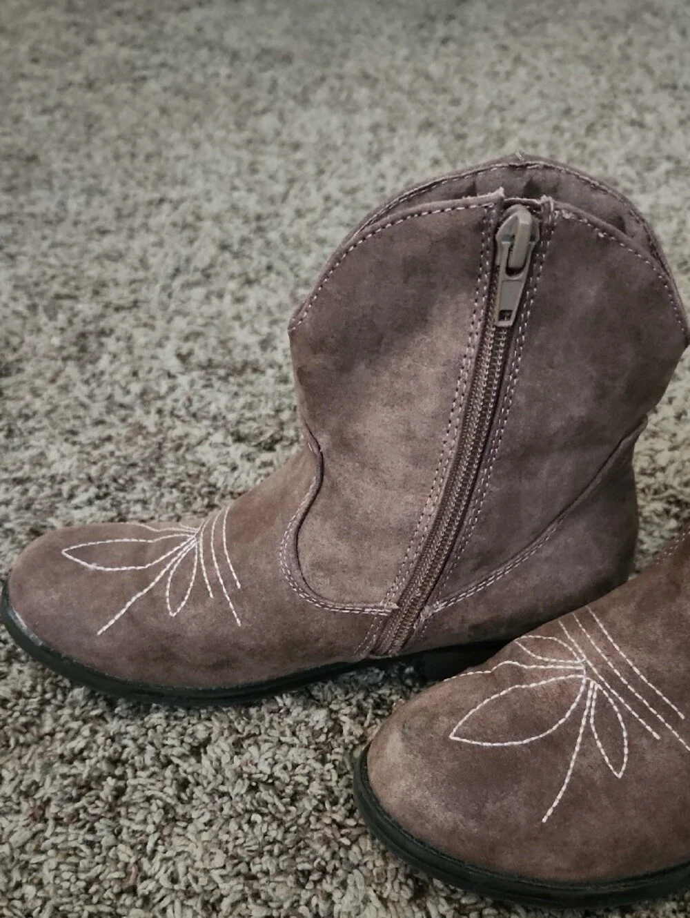 Children's Suede Fringe Western Boots - Taupe